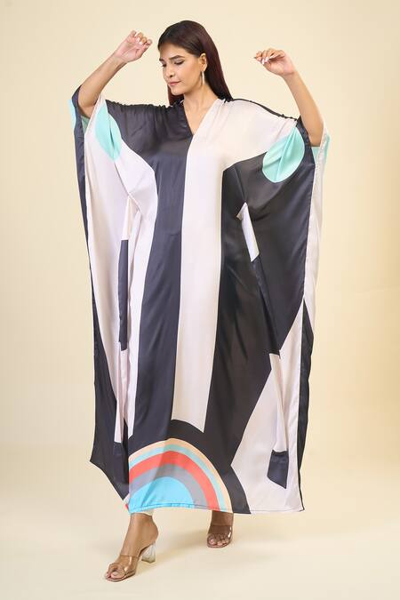 Buy Naintara Bajaj Black Silk, Crepe V-neck Abstract Print Kaftan Online at Aza Fashions Buy_Naintara Bajaj_Black Silk, Crepe V-neck Abstract Print Kaftan _Online_at_Aza_Fashions