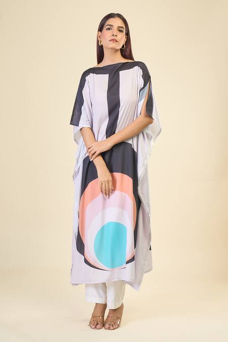 Buy_Naintara Bajaj_Multi Color Silk, Crepe Boat Neck Soft Abstract Print Kaftan _Online_at_Aza_Fashions