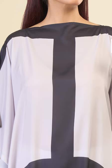 Naintara Bajaj_Multi Color Silk, Crepe Boat Neck Soft Abstract Print Kaftan _at_Aza_Fashions