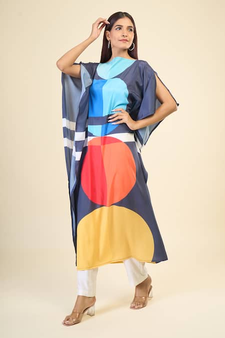 Buy Naintara Bajaj Multi Color Silk, Crepe Boat Neck Pop Out Print Kaftan Online at Aza Fashions Buy_Naintara Bajaj_Multi Color Silk, Crepe Boat Neck Pop Out Print Kaftan _Online_at_Aza_Fashions
