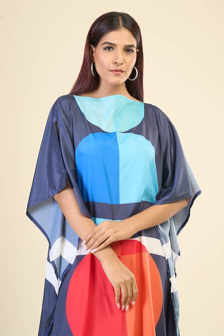 Shop Naintara Bajaj Multi Color Silk, Crepe Boat Neck Pop Out Print Kaftan Online at Aza Fashions Shop_Naintara Bajaj_Multi Color Silk, Crepe Boat Neck Pop Out Print Kaftan _Online_at_Aza_Fashions