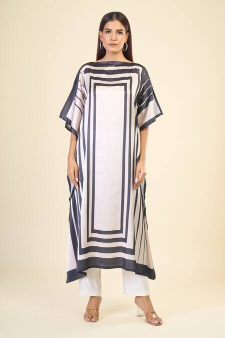 Naintara Bajaj_Black Silk, Satin Boat Neck Luxe Kaftan Dress _Online_at_Aza_Fashions