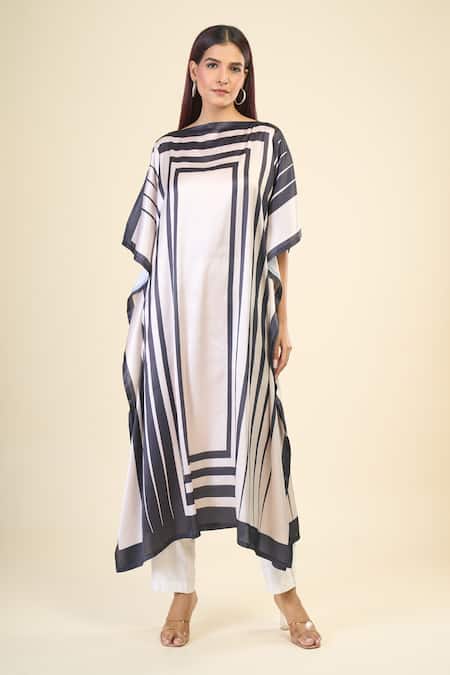 Buy_Naintara Bajaj_Black Silk, Satin Boat Neck Luxe Kaftan Dress _Online_at_Aza_Fashions