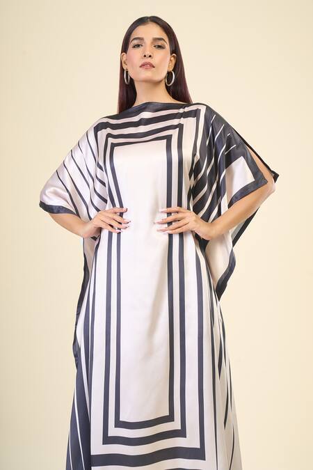 Shop_Naintara Bajaj_Black Silk, Satin Boat Neck Luxe Kaftan Dress _Online_at_Aza_Fashions