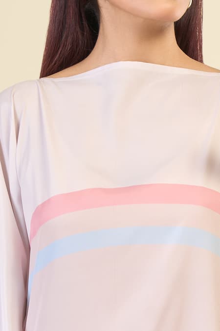 Naintara Bajaj_Beige Silk, Crepe Boat Neck Dreamy Kaftan Dress _at_Aza_Fashions