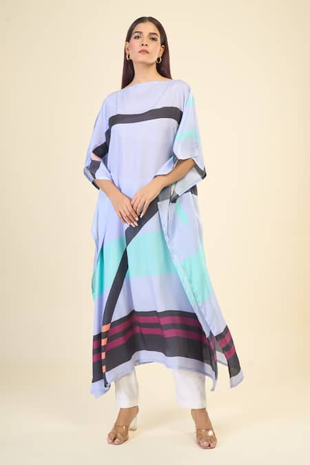 Buy_Naintara Bajaj_Sky Blue Silk, Crepe Boat Neck Ocean Breeze Kaftan _Online_at_Aza_Fashions