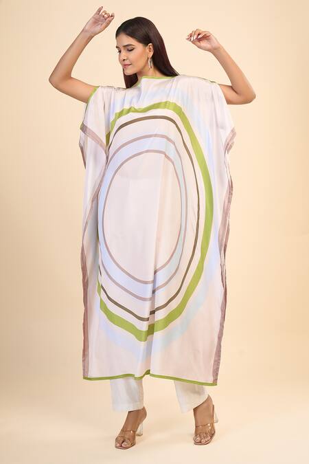 Naintara Bajaj_White Silk, Crepe Boat Neck Snowball Kaftan Dress _Online_at_Aza_Fashions