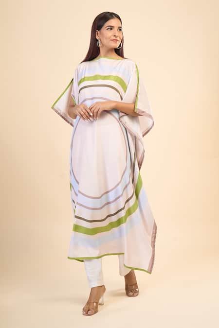 Buy_Naintara Bajaj_White Silk, Crepe Boat Neck Snowball Kaftan Dress _Online_at_Aza_Fashions
