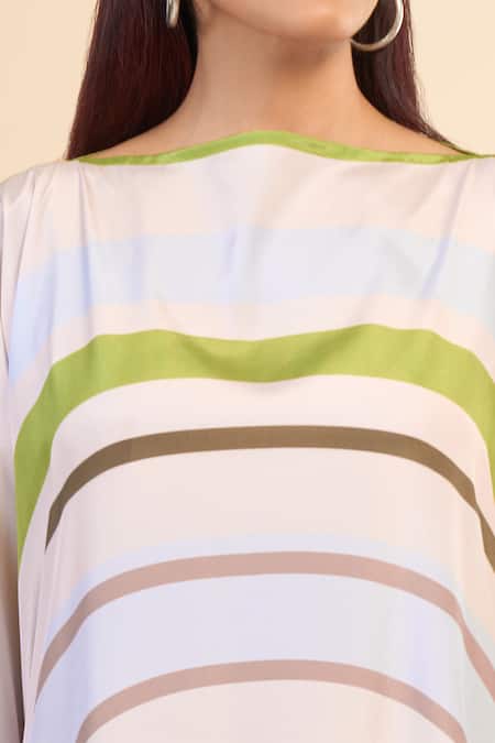 Naintara Bajaj_White Silk, Crepe Boat Neck Snowball Kaftan Dress _at_Aza_Fashions