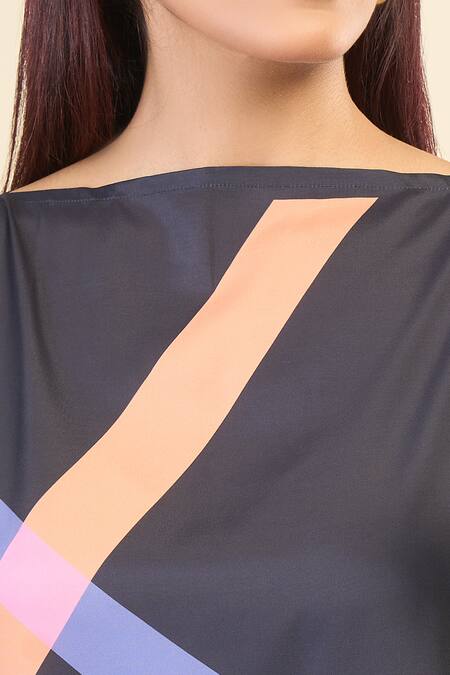 Naintara Bajaj_Black Silk, Crepe Boat Neck Electric Kaftan Dress _at_Aza_Fashions