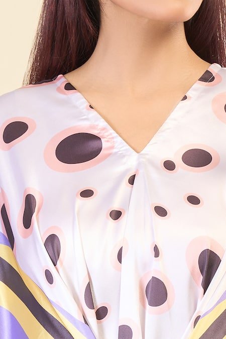 Naintara Bajaj_Multi Color Silk, Satin V-neck Butterfly Belted Kaftan Dress _at_Aza_Fashions