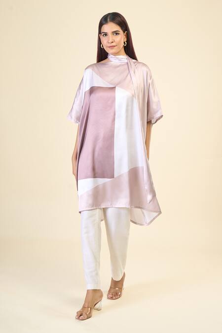 Buy_Naintara Bajaj_Beige Silk, Satin Boat Neck Vintage Abstract Print Kaftan _Online_at_Aza_Fashions