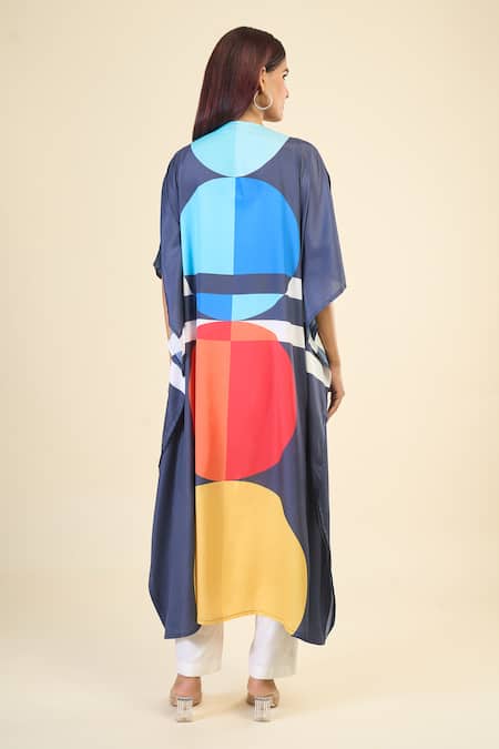 Shop Naintara Bajaj Multi Color Silk, Crepe Boat Neck Pop Out Print Kaftan at Aza Fashions Shop_Naintara Bajaj_Multi Color Silk, Crepe Boat Neck Pop Out Print Kaftan _at_Aza_Fashions