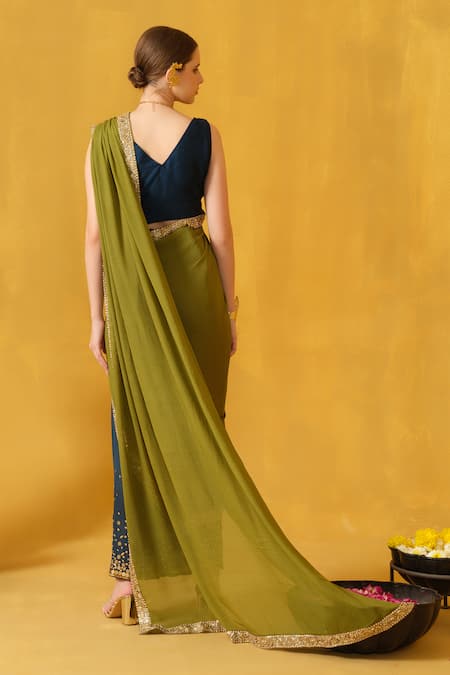 Abstract By Megha Jain Madaan Border Embellished Pre-Draped Skirt Saree With Blouse 