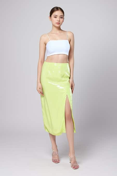 Rahul Mishra Green Embroidered Sequins Slit Midi Skirt 