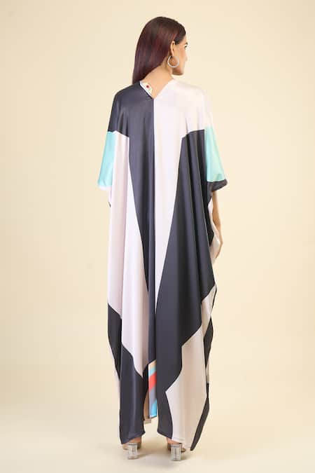 Shop Naintara Bajaj Black Silk, Crepe V-neck Abstract Print Kaftan at Aza Fashions Shop_Naintara Bajaj_Black Silk, Crepe V-neck Abstract Print Kaftan _at_Aza_Fashions