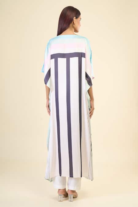 Shop Naintara Bajaj White Silk, Satin Boat Neck Street Stripe Print Kaftan at Aza Fashions Shop_Naintara Bajaj_White Silk, Satin Boat Neck Street Stripe Print Kaftan _at_Aza_Fashions