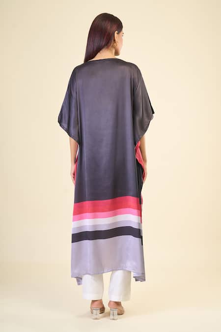 Naintara Bajaj Evening Stripe Print Slit Sleeve Kaftan 