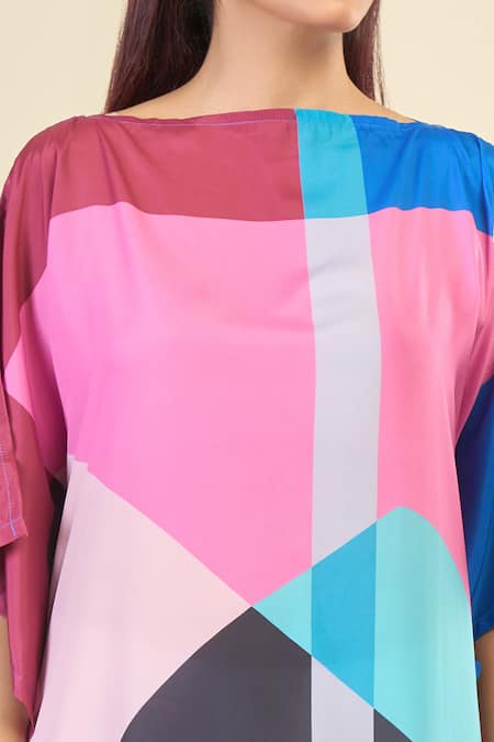 Shop Naintara Bajaj Black Silk, Crepe Boat Neck Enchantress Print Kaftan Online at Aza Fashions Shop_Naintara Bajaj_Black Silk, Crepe Boat Neck Enchantress Print Kaftan _Online_at_Aza_Fashions