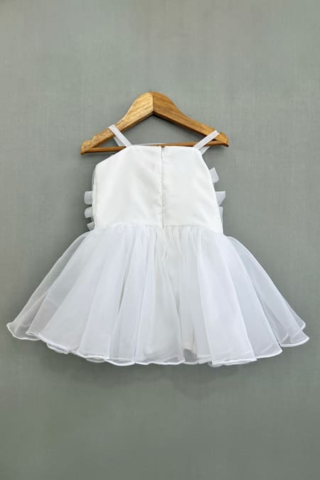 Shop_Label Neeti_White Organza, Cotton Ruffled Rosette Dress _at_Aza_Fashions