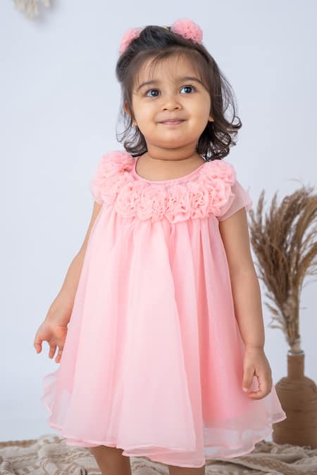 Buy_Label Neeti_Pink Organza, Cotton Bloomy Flowy A Line Dress _Online_at_Aza_Fashions