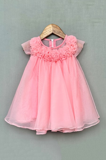 Shop_Label Neeti_Pink Organza, Cotton Bloomy Flowy A Line Dress _Online_at_Aza_Fashions
