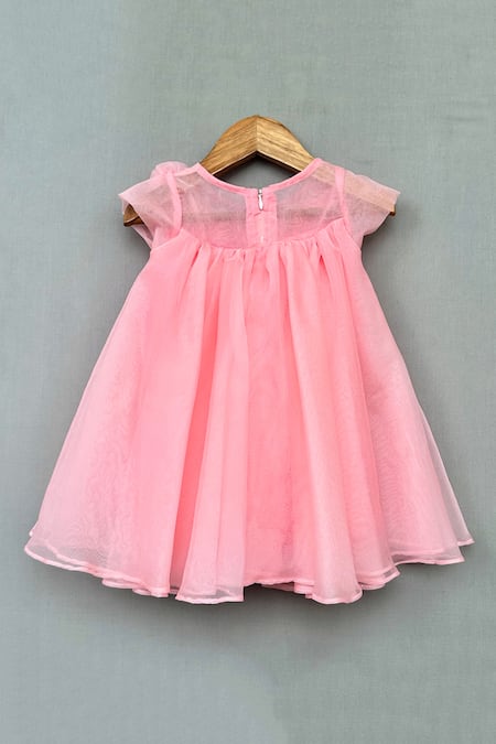 Buy_Label Neeti_Pink Organza, Cotton Bloomy Flowy A Line Dress 