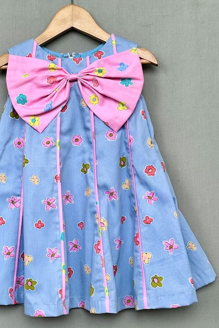 Label Neeti Blue Cotton Bows Floral Breeze Print Dress Online at Aza Fashions Label Neeti_Blue Cotton Bows Floral Breeze Print Dress _Online_at_Aza_Fashions