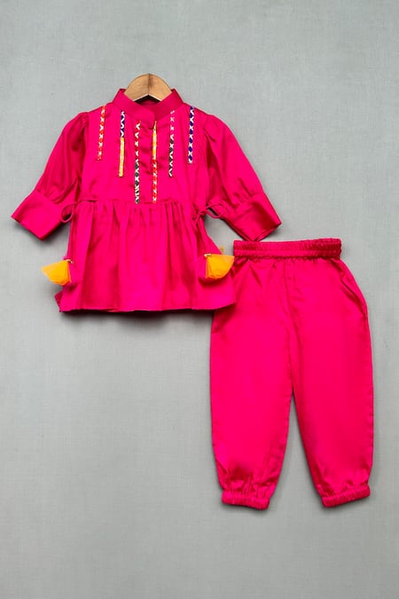 Label Neeti Pink Satin Lining Embellished And Tassel Kurti With Patiala 