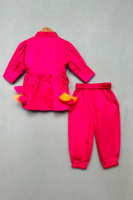 Shop_Label Neeti_Pink Satin, Tassels, Ribbons And Embellished Kurti With Patiala _at_Aza_Fashions