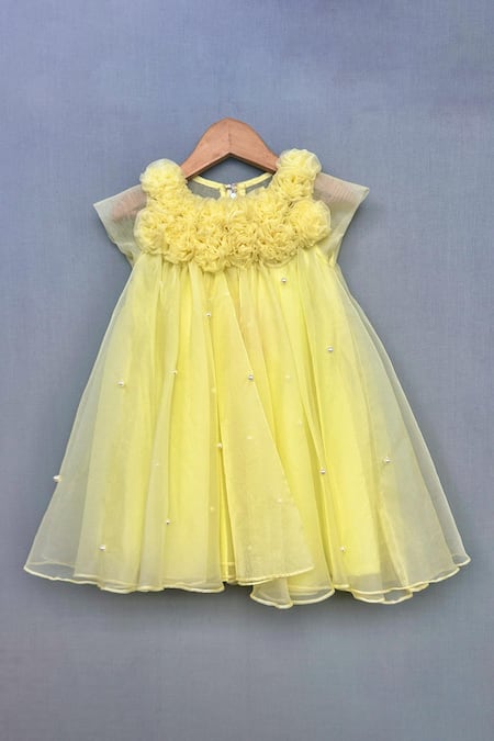 Label Neeti Yellow Organza Lining Cotton Tafetta Ruffled Rosa Bloom A Line Dress 