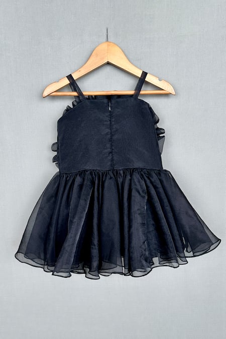 Shop_Label Neeti_Black Organza, Cotton Ruffled Rosa Bodice Dress _at_Aza_Fashions