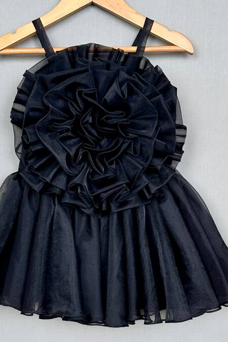 Label Neeti_Black Organza, Cotton Ruffled Rosa Bodice Dress _Online_at_Aza_Fashions
