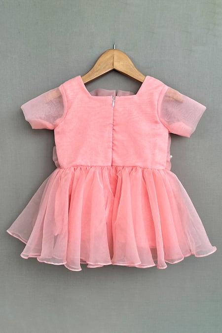 Shop Label Neeti Peach Organza, Cotton Pearls Flora Bodice Fit And Flare Dress at Aza Fashions Shop_Label Neeti_Peach Organza, Cotton Pearls Flora Bodice Fit And Flare Dress _at_Aza_Fashions