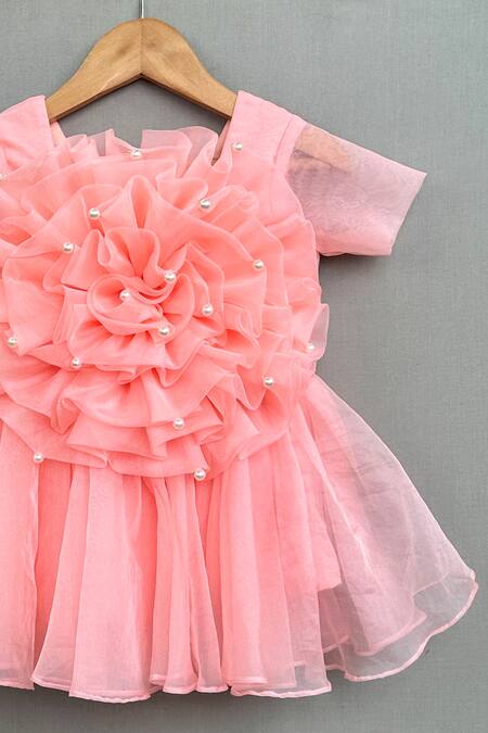 Label Neeti Peach Organza, Cotton Pearls Flora Bodice Fit And Flare Dress Online at Aza Fashions Label Neeti_Peach Organza, Cotton Pearls Flora Bodice Fit And Flare Dress _Online_at_Aza_Fashions