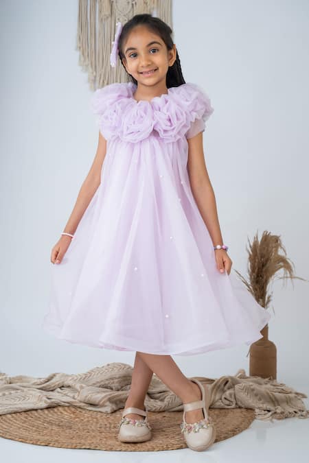 Label Neeti Purple Organza Lining Cotton Tafetta Blossom Flora Neckline A Line Dress 