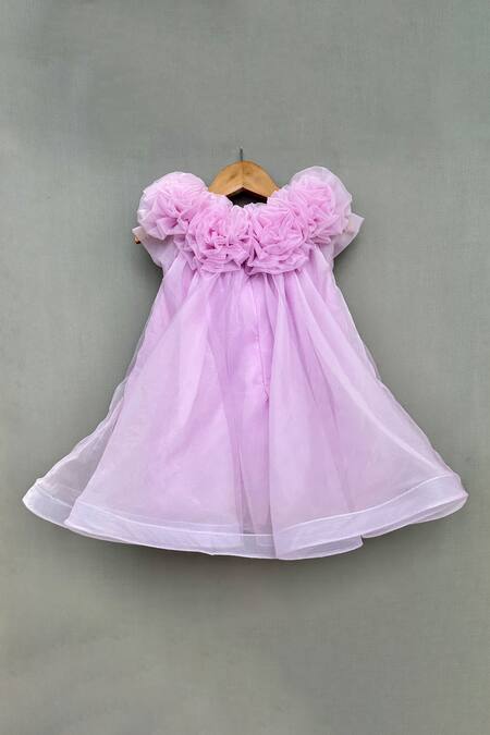 Shop Label Neeti Purple Organza, Cotton Pearls Embellished A-line Dress at Aza Fashions Shop_Label Neeti_Purple Organza, Cotton Pearls Embellished A-line Dress _at_Aza_Fashions