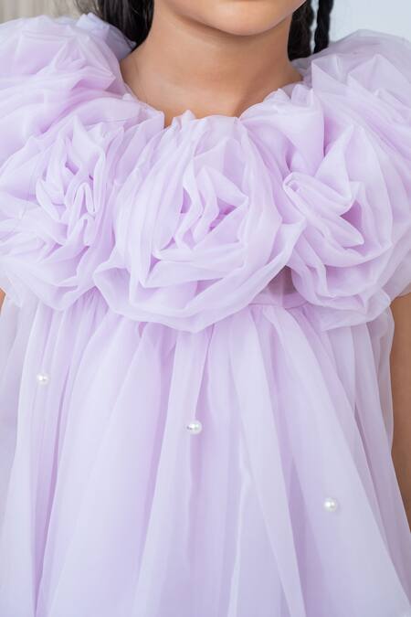 Label Neeti Purple Organza, Cotton Pearls Embellished A-line Dress Online at Aza Fashions Label Neeti_Purple Organza, Cotton Pearls Embellished A-line Dress _Online_at_Aza_Fashions