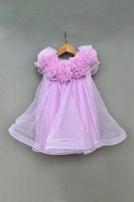 Shop Label Neeti Purple Organza, Cotton Pearls Embellished A-line Dress Online at Aza Fashions Shop_Label Neeti_Purple Organza, Cotton Pearls Embellished A-line Dress _Online_at_Aza_Fashions