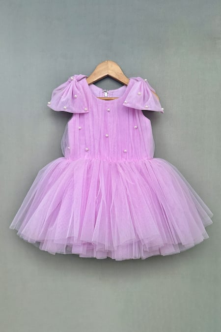 Shop_Label Neeti_Purple Net, Cotton Pearls Pleated Bodice Embellished Dress _at_Aza_Fashions
