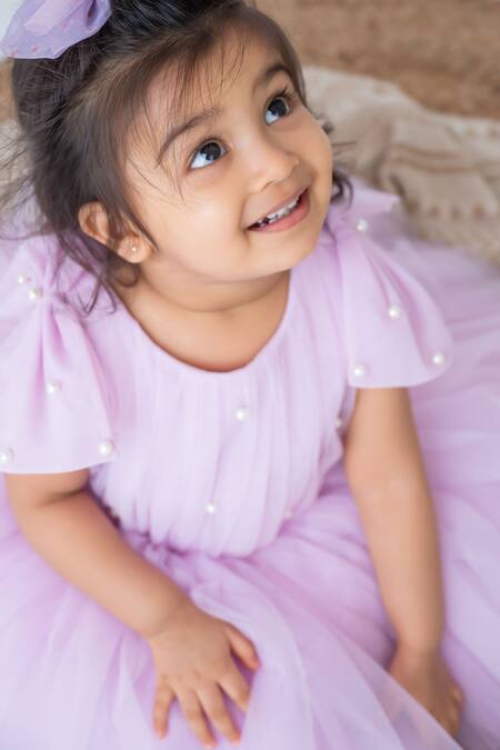 Buy_Label Neeti_Purple Net, Cotton Pearls Pleated Bodice Embellished Dress _Online_at_Aza_Fashions