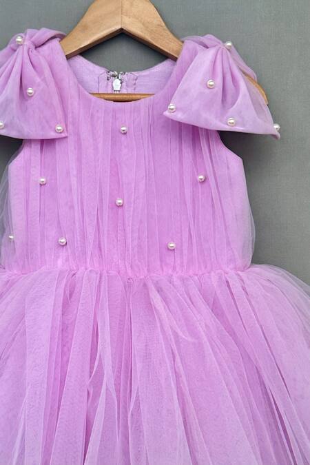 Shop_Label Neeti_Purple Net, Cotton Pearls Pleated Bodice Embellished Dress _Online_at_Aza_Fashions