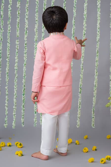 Shop_Label Neeti_Pink Linen, Cotton Sequins Embroidered Bundi Kurta Set _at_Aza_Fashions