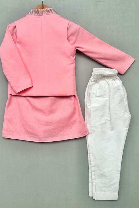 Shop_Label Neeti_Pink Linen, Cotton Sequins Embroidered Bundi Kurta Set _Online_at_Aza_Fashions