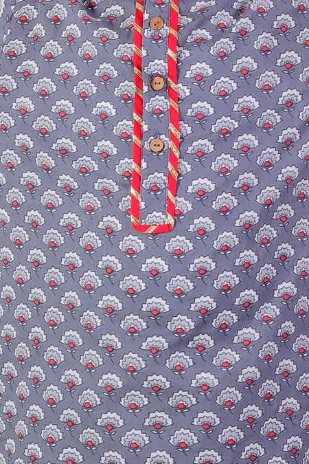 Buy Lil Drama Gray Cotton Floral Printed Kurta And Pyjama Set Online at Aza Fashions Buy_Lil Drama_Gray Cotton Floral Printed Kurta And Pyjama Set _Online_at_Aza_Fashions