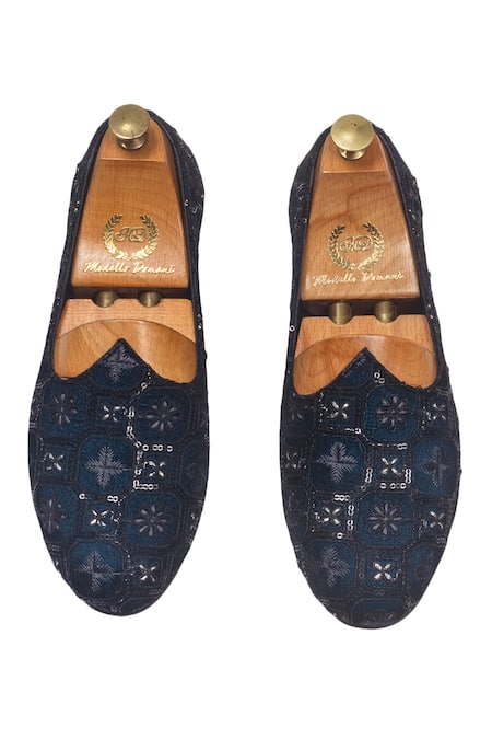 Shop_Domani_Blue Joghpuri Embroidered Juttis _at_Aza_Fashions