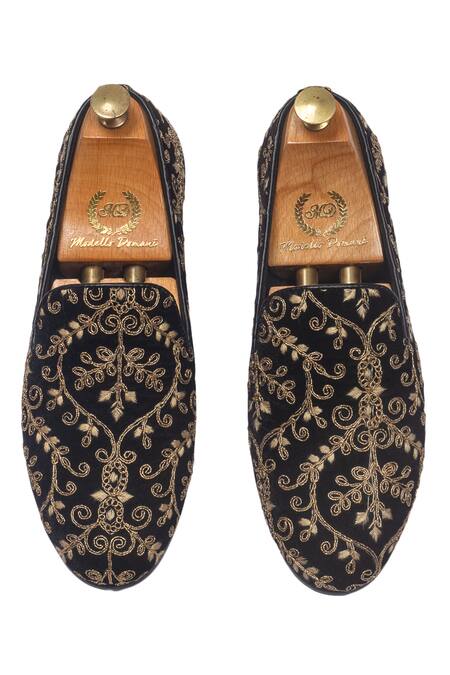 Shop_Domani_Gold Embroidered Maurya Slip-on _at_Aza_Fashions