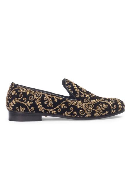 Domani_Gold Embroidered Maurya Slip-on _Online_at_Aza_Fashions