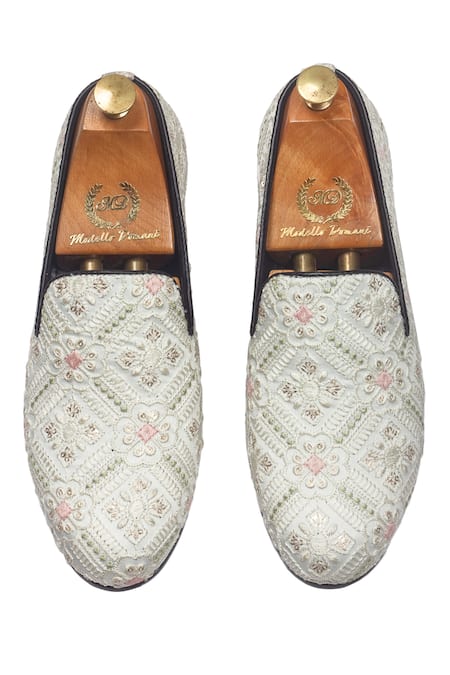 Shop Domani Cream Jaipuri Floral Embroidered Slip-on at Aza Fashions Shop_Domani_Cream Jaipuri Floral Embroidered Slip-on _at_Aza_Fashions