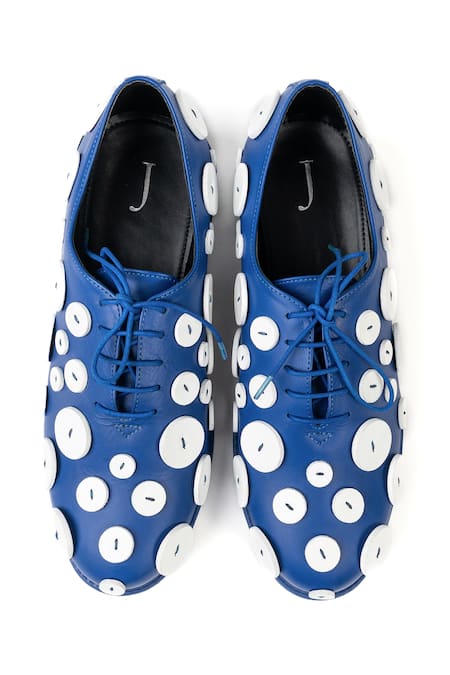 Jeetinder Sandhu Blue Button Embroidered Leather Shoes 